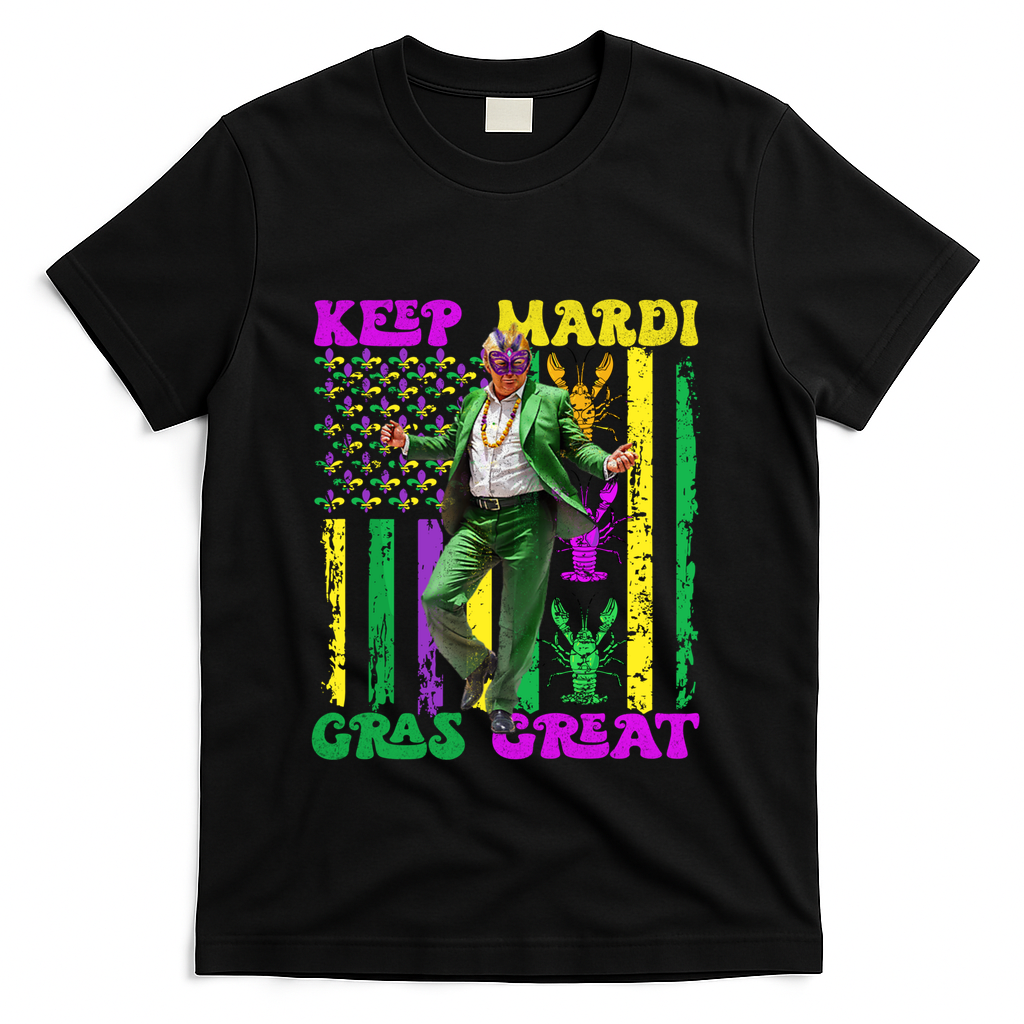 Funny Mardi Gras Donald Trump Dance American Flag Crawfish Gift T-Shirt - Black