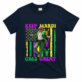 Funny Mardi Gras Donald Trump Dance American Flag Crawfish Gift T-Shirt - Navy