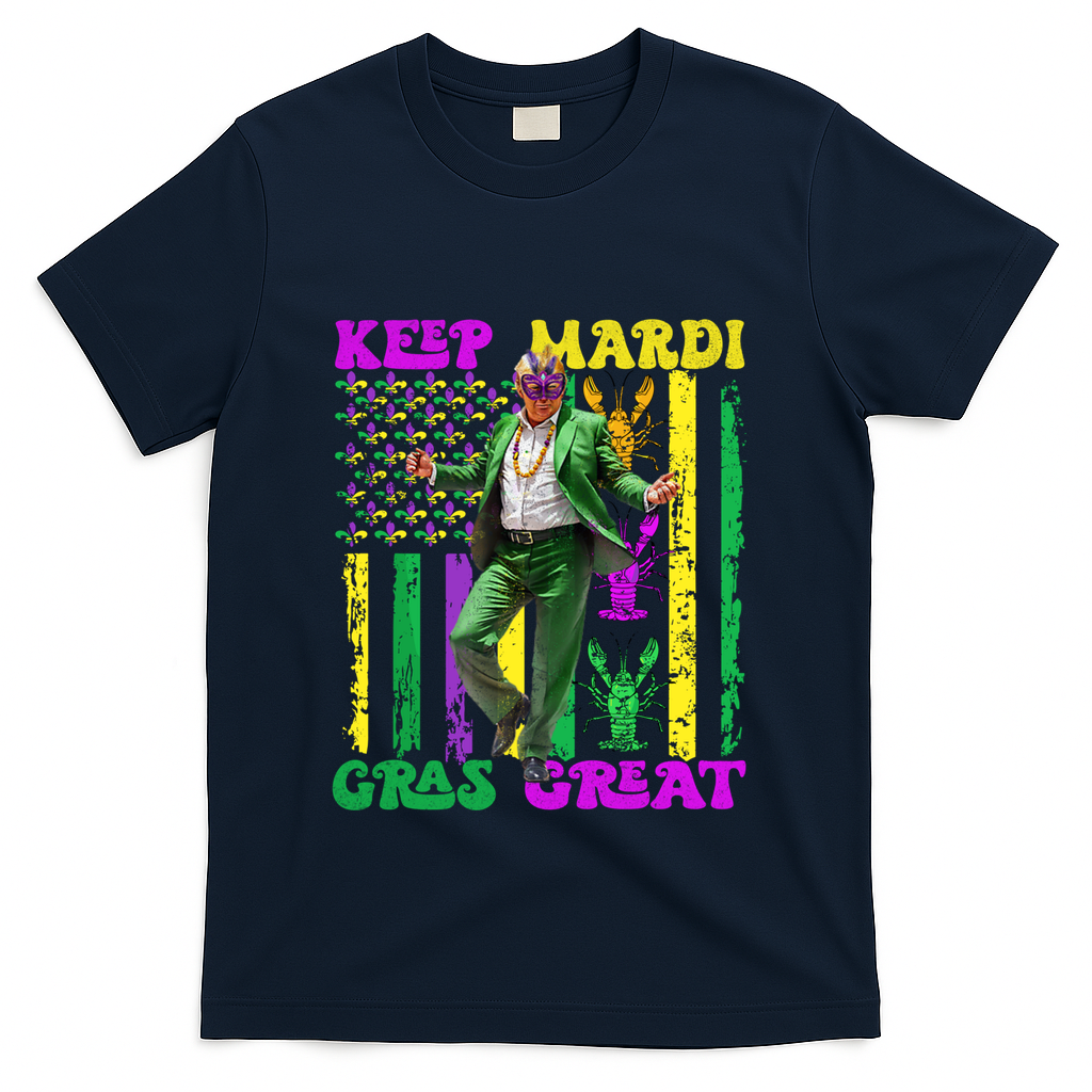 Funny Mardi Gras Donald Trump Dance American Flag Crawfish Gift T-Shirt - Navy