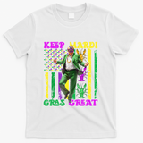 Funny Mardi Gras Donald Trump Dance American Flag Crawfish Gift T-Shirt - White