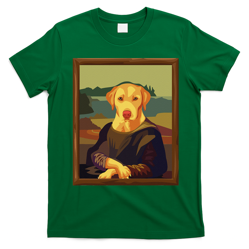 Funny Mona Lisa Yellow Lab Dog Art Parody T-Shirt - Irish Green