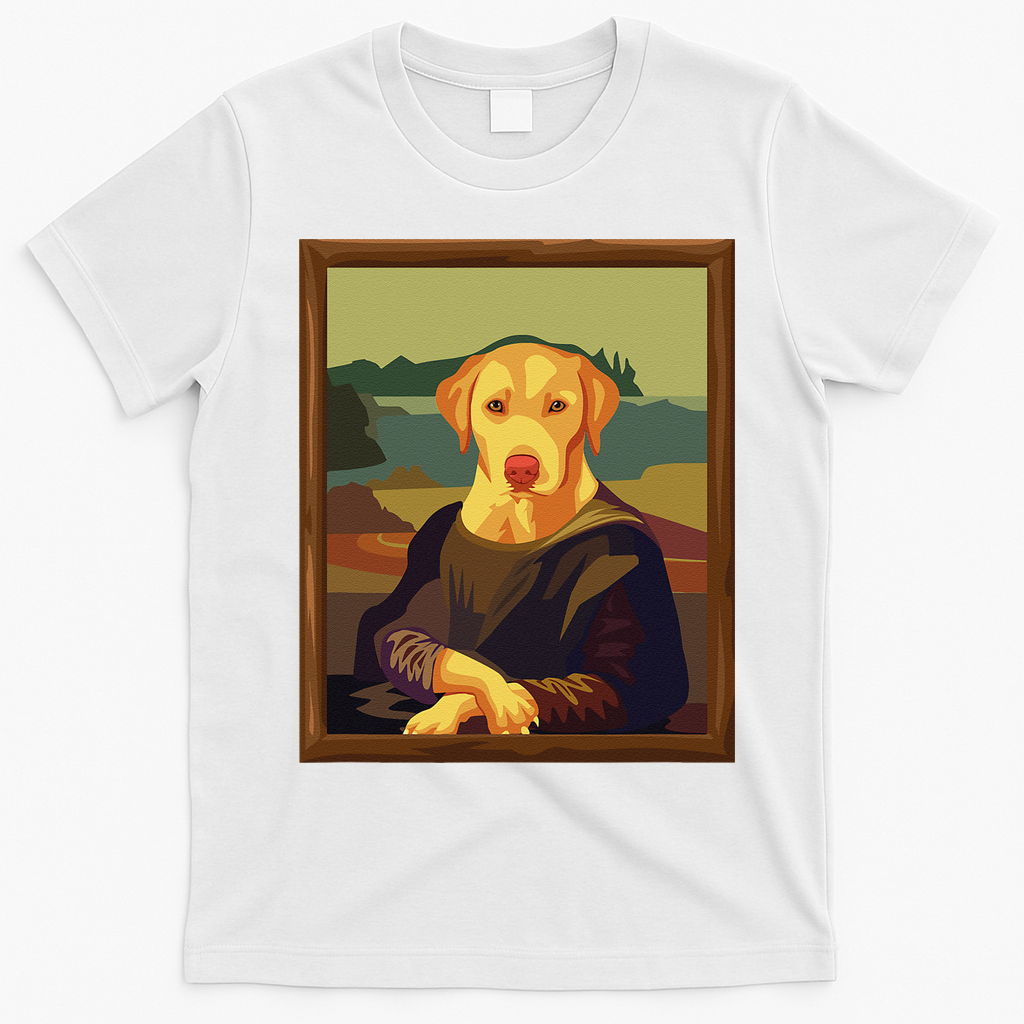 Funny Mona Lisa Yellow Lab Dog Art Parody T-Shirt - White