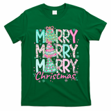 Floral Merry Merry Merry Christmas Holiday Festive T-Shirt - Irish Green
