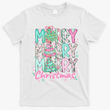 Floral Merry Merry Merry Christmas Holiday Festive T-Shirt - White