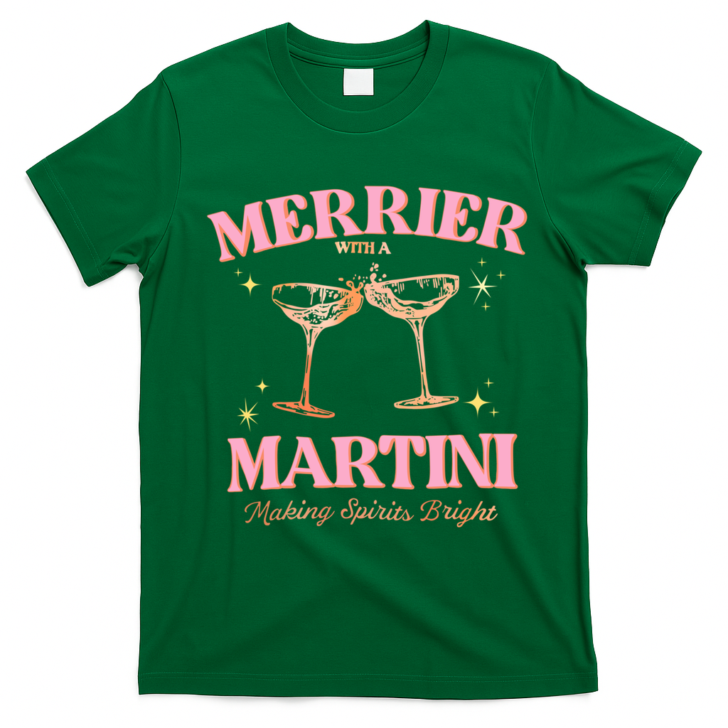 Funny Merrier With A Martini Bachelorette Merry Christmas Gift T-Shirt - Irish Green