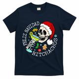 Feliz Navidad Bitchachos Funny Skull Spanish T-Shirt - Navy Blue