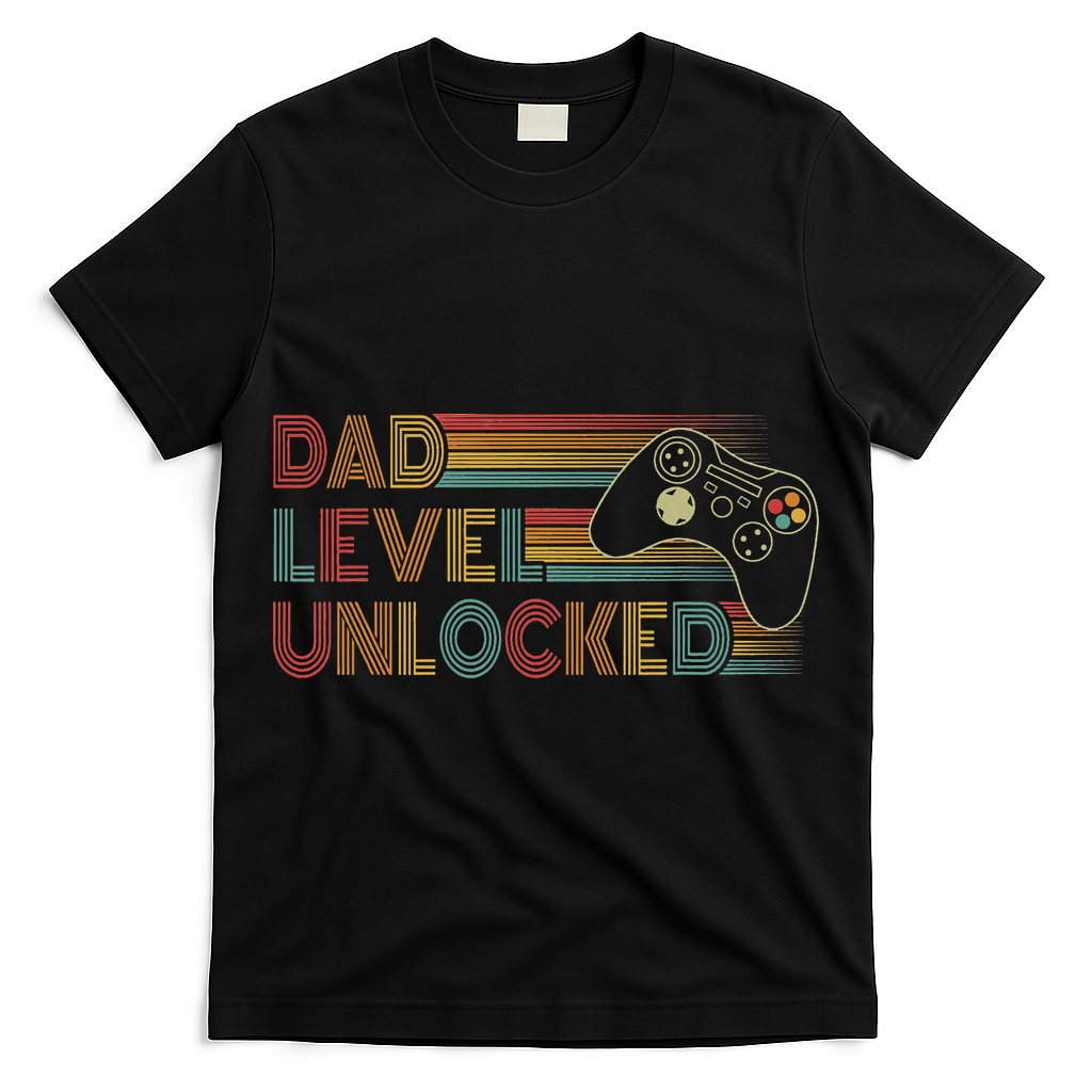 Funny New Dad Dad Level Unlocked Gaming Gamer Dad T-Shirt