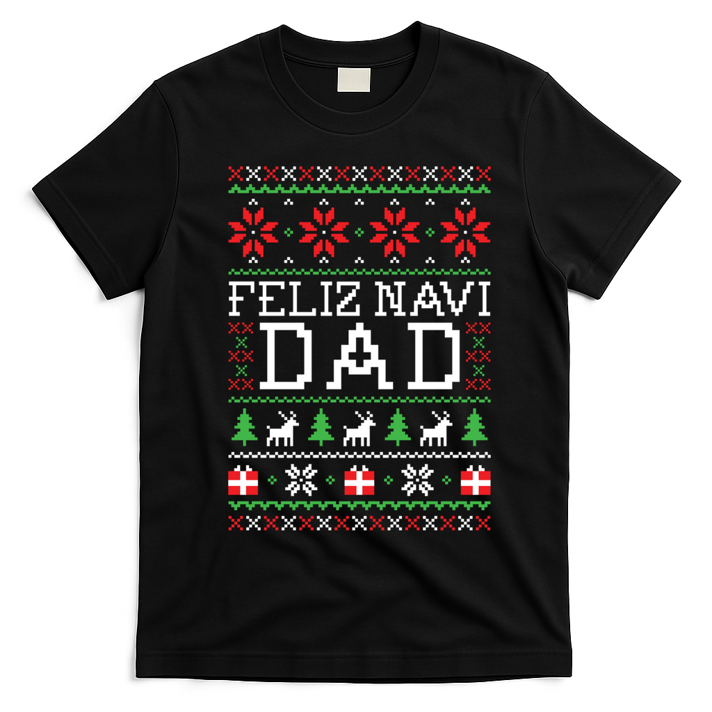 Feliz Navi Dad Ugly Christmas Gift T-Shirt - Black