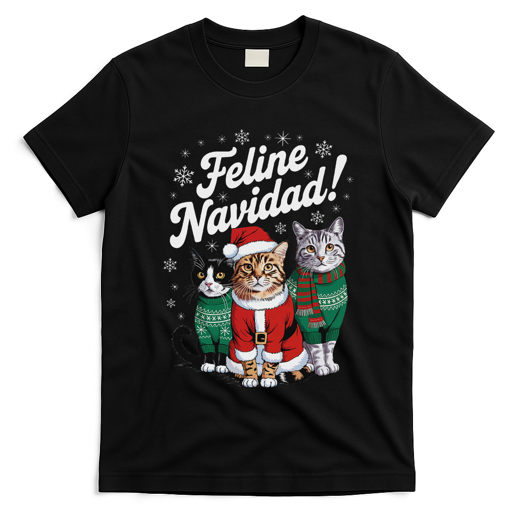 Feline Navidad Funny Cat Christmas Holiday Xmas Santa Hat T-Shirt
