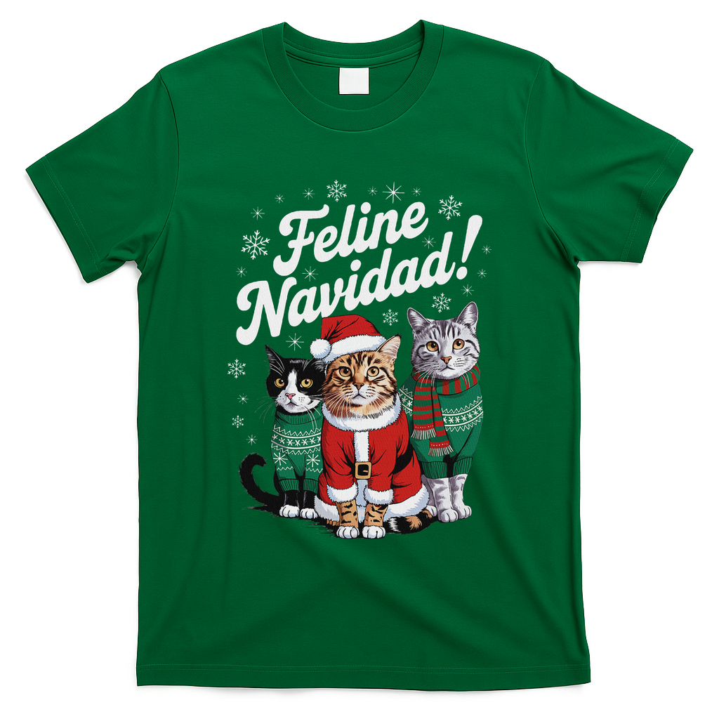 Feline Navidad Funny Cat Christmas Holiday Xmas Santa Hat T-Shirt
