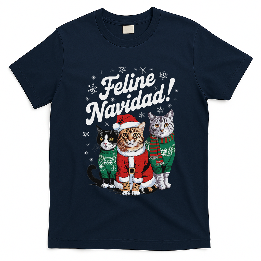 Feline Navidad Funny Cat Christmas Holiday Xmas Santa Hat T-Shirt