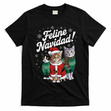 Feline Navidad Funny Cat Christmas Holiday Xmas Santa Hat T-Shirt - Black