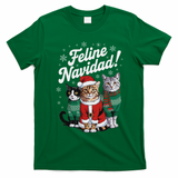 Feline Navidad Funny Cat Christmas Holiday Xmas Santa Hat T-Shirt - Irish Green