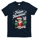 Feline Navidad Funny Cat Christmas Holiday Xmas Santa Hat T-Shirt - Navy Blue