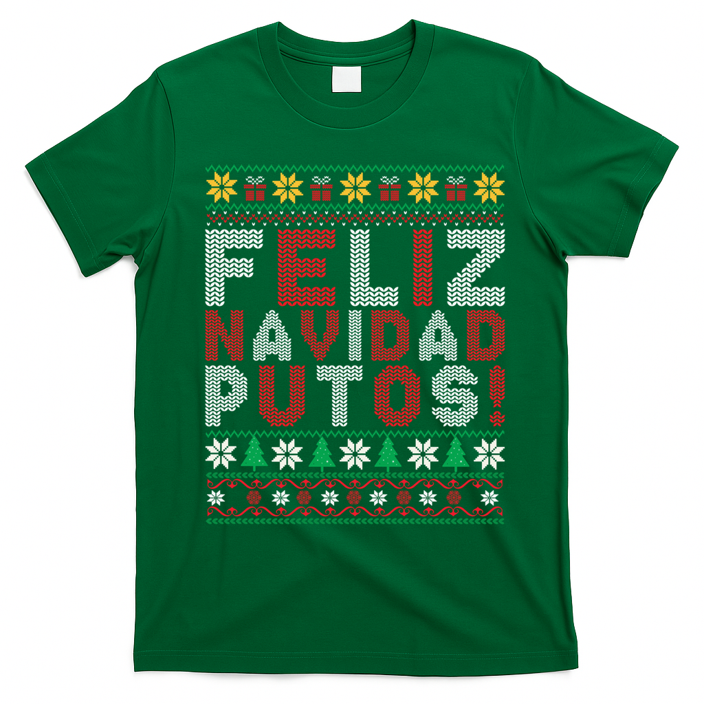 Feliz Navidad Putos Ugly Sweater Christmas Funny T-Shirt - Irish Green