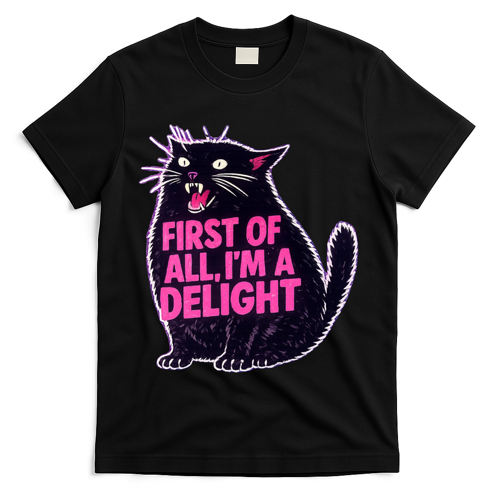 First Of All I'm A Delight Roaring Black Cat T-Shirt