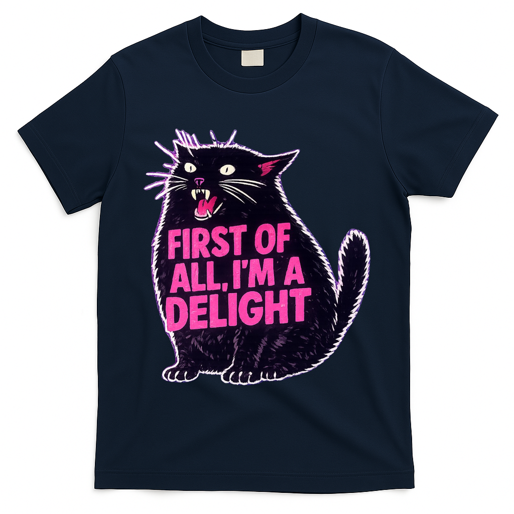 First Of All I'm A Delight Roaring Black Cat T-Shirt