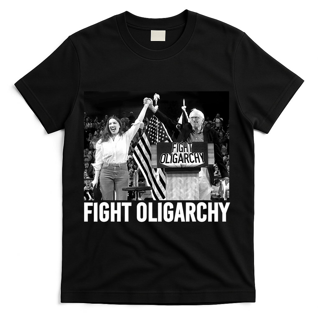 Fight Oligarchy Bernie Sanders And AOC Freedom US Anti Trump  T-Shirt - Black