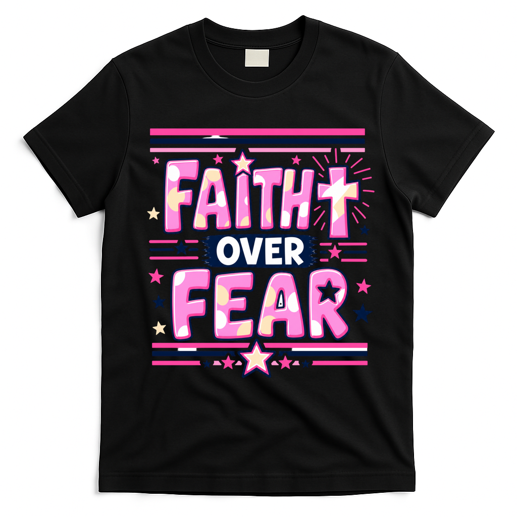 Faith Over Fear Motivational Christian Quote T-Shirt - Black