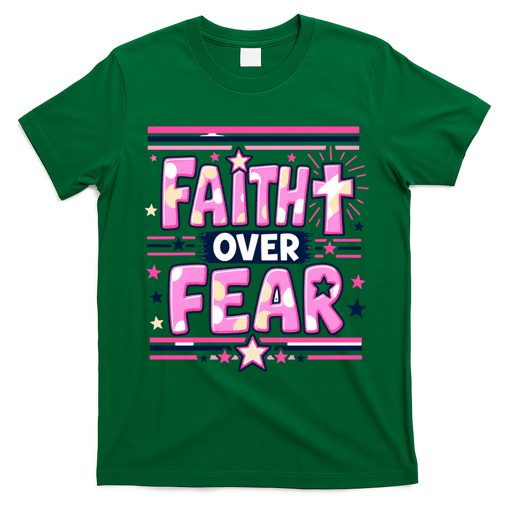 Faith Over Fear Motivational Christian Quote T-Shirt - Irish Green