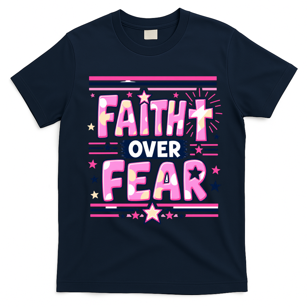 Faith Over Fear Motivational Christian Quote T-Shirt - Navy Blue