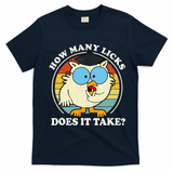 Funny Owl How Many Licks Does It Take Retro Vintage T-Shirt - Navy Blue