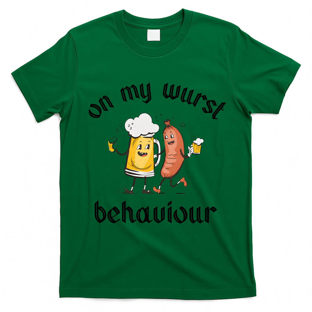 Funny Oktoberfest On My Wurst Behaviour Beer Hot Dog Drinking Team T-Shirt - Irish Green