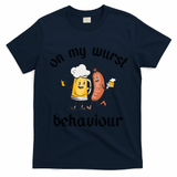 Funny Oktoberfest On My Wurst Behaviour Beer Hot Dog Drinking Team T-Shirt - Navy Blue