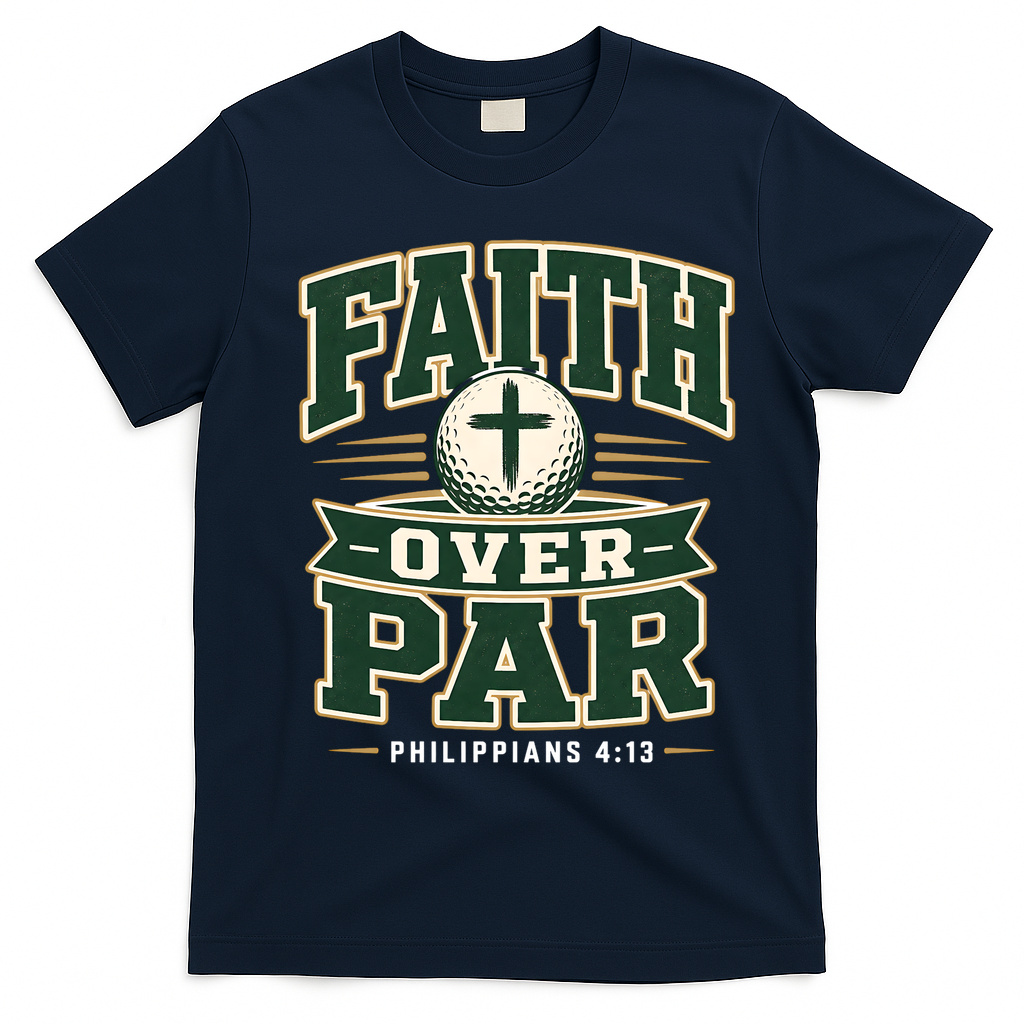 Faith Over Par Golf Inspired Funny Christian Golfers T-Shirt - Navy Blue