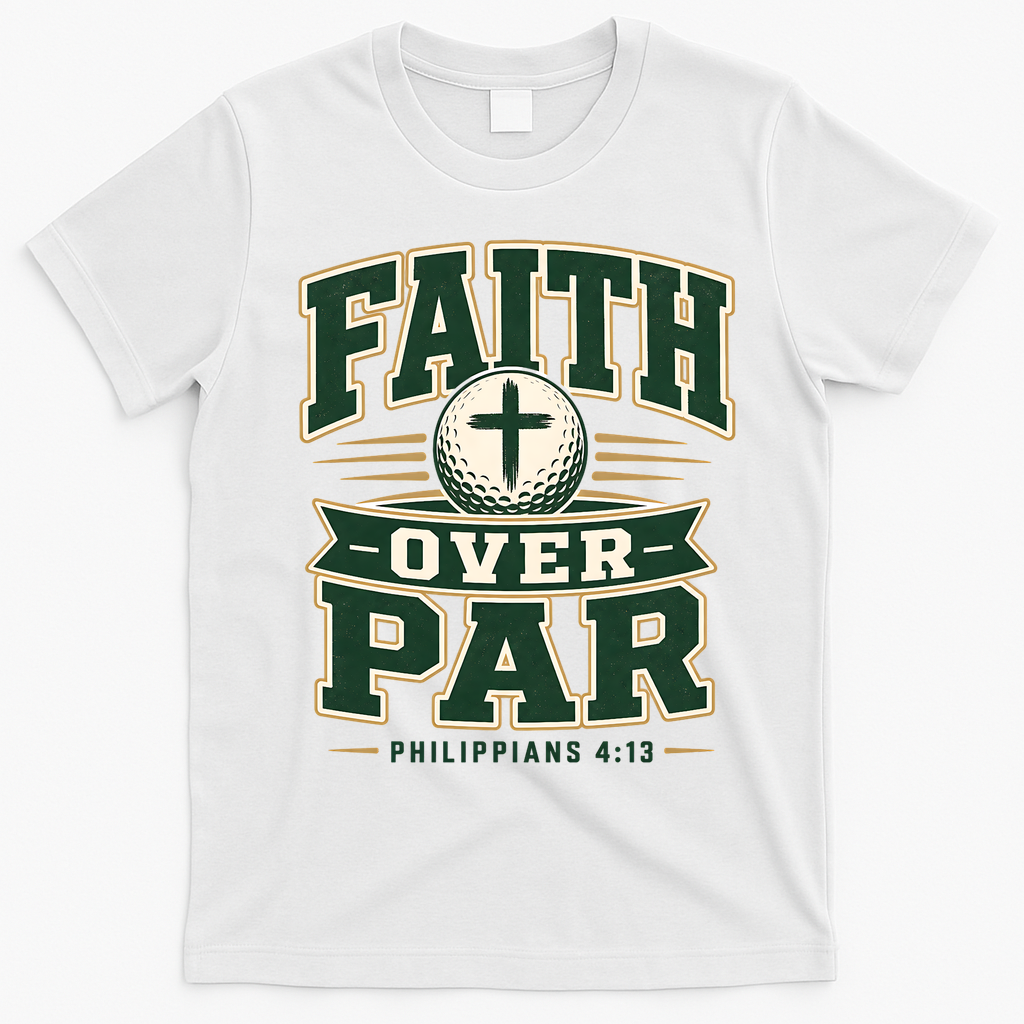 Faith Over Par Golf Inspired Funny Christian Golfers T-Shirt - White