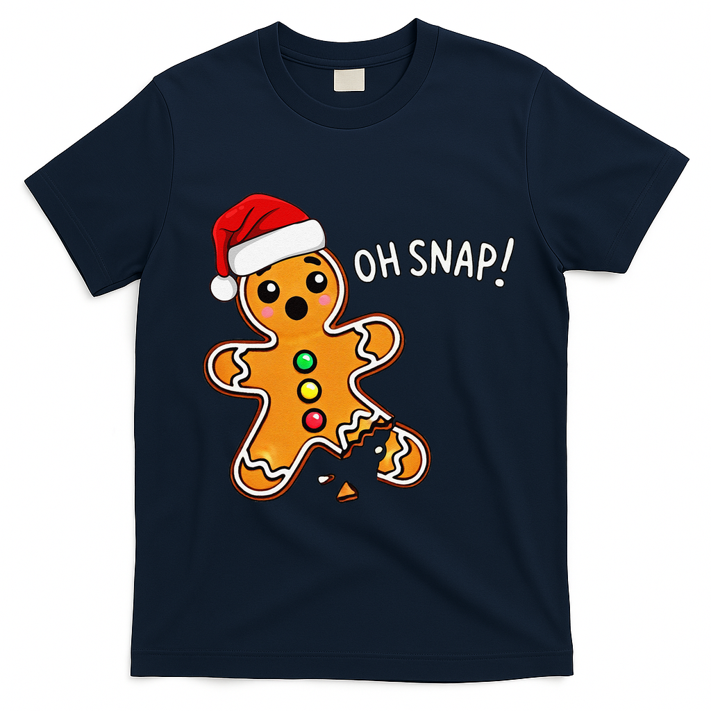 Funny Oh Snap Christmas Gingerbread With Santa Hat T-Shirt - Navy Blue