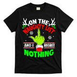 Funny On The List Of Naughty And I Regret Nothing Christmas T-Shirt - Black