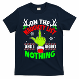 Funny On The List Of Naughty And I Regret Nothing Christmas T-Shirt - Navy Blue