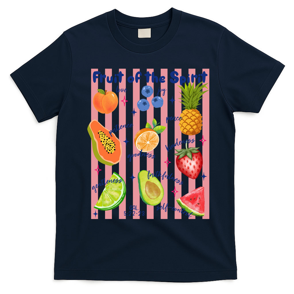 Fruit Of The Spirit Christian Faith Striped T-Shirt - Navy Blue