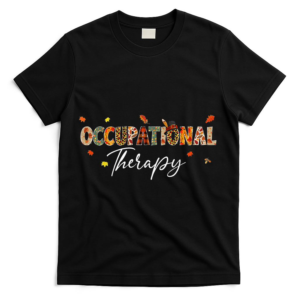 Funny Occupational Therapy Pumpkin Autumn Tree Fall Leaves T-Shirt - Black