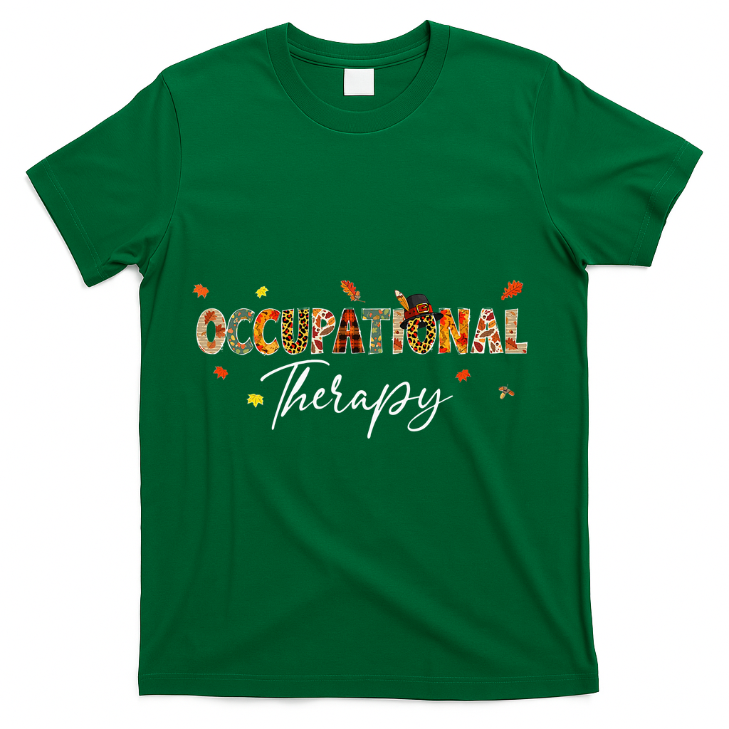 Funny Occupational Therapy Pumpkin Autumn Tree Fall Leaves T-Shirt - Green