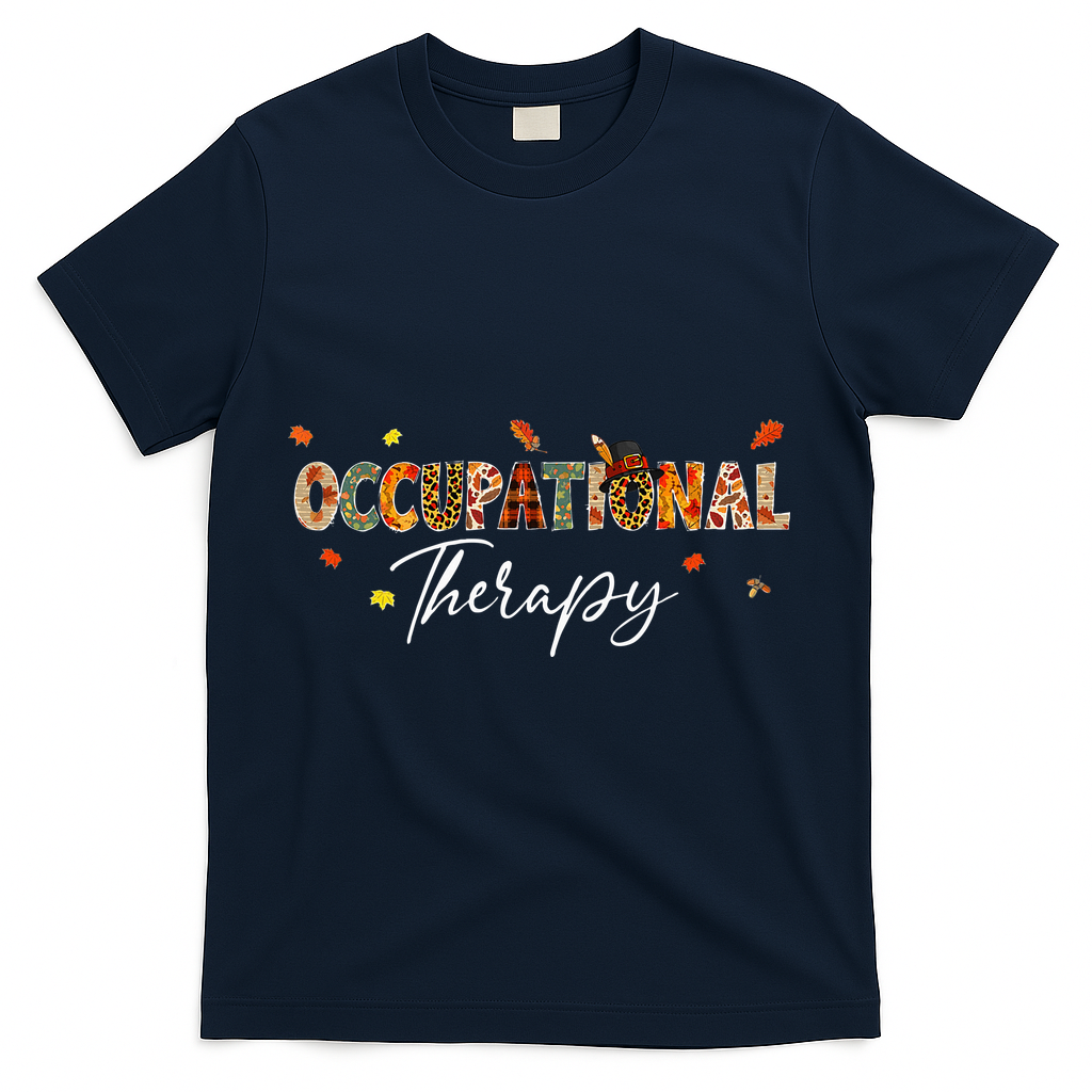 Funny Occupational Therapy Pumpkin Autumn Tree Fall Leaves T-Shirt - Navy