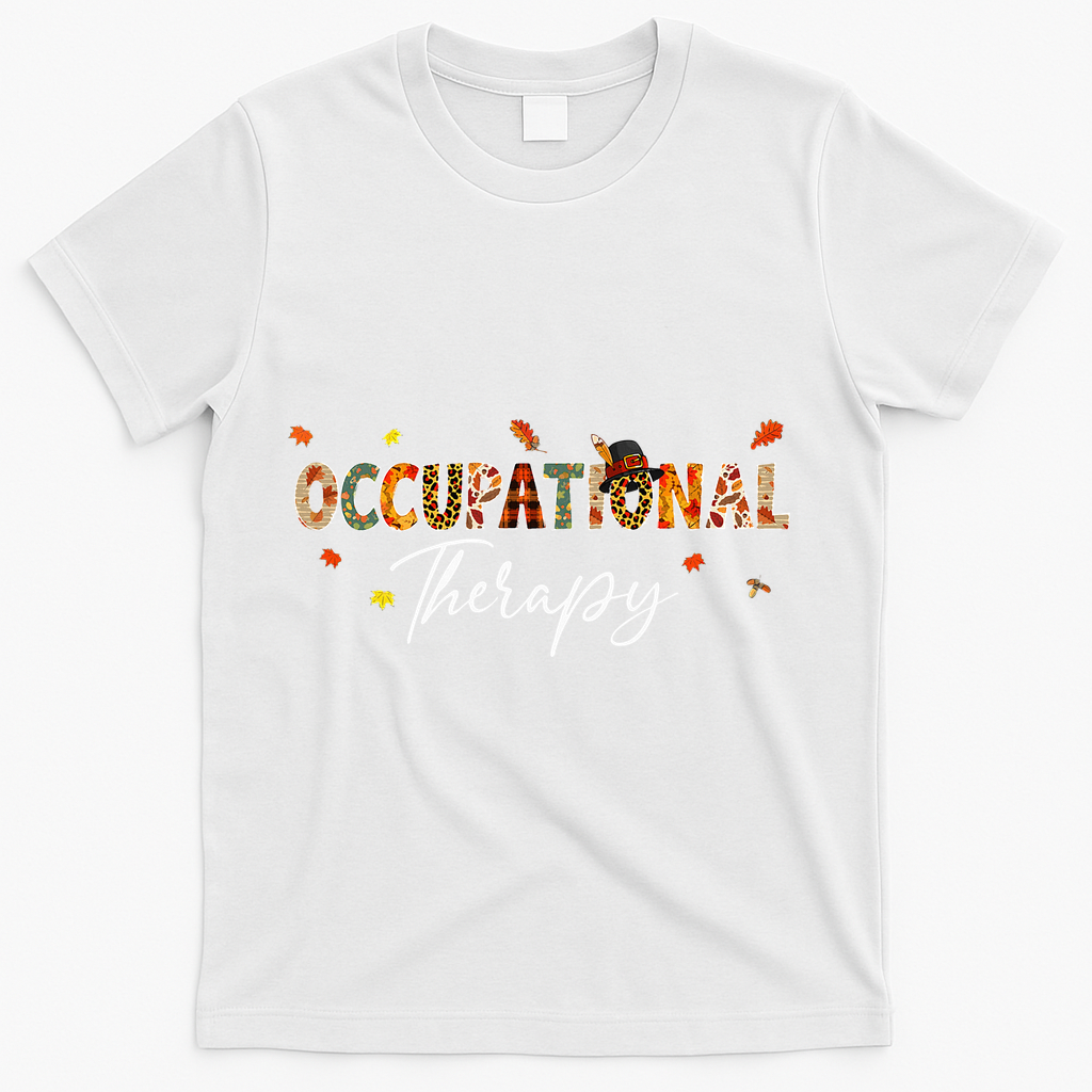 Funny Occupational Therapy Pumpkin Autumn Tree Fall Leaves T-Shirt - White