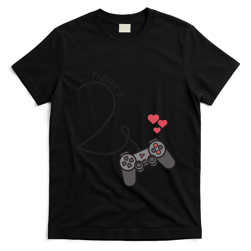 Funny Player 1 Player 2 Matching Gamer Couple Him Her Funny Gift T-Shirt - Black