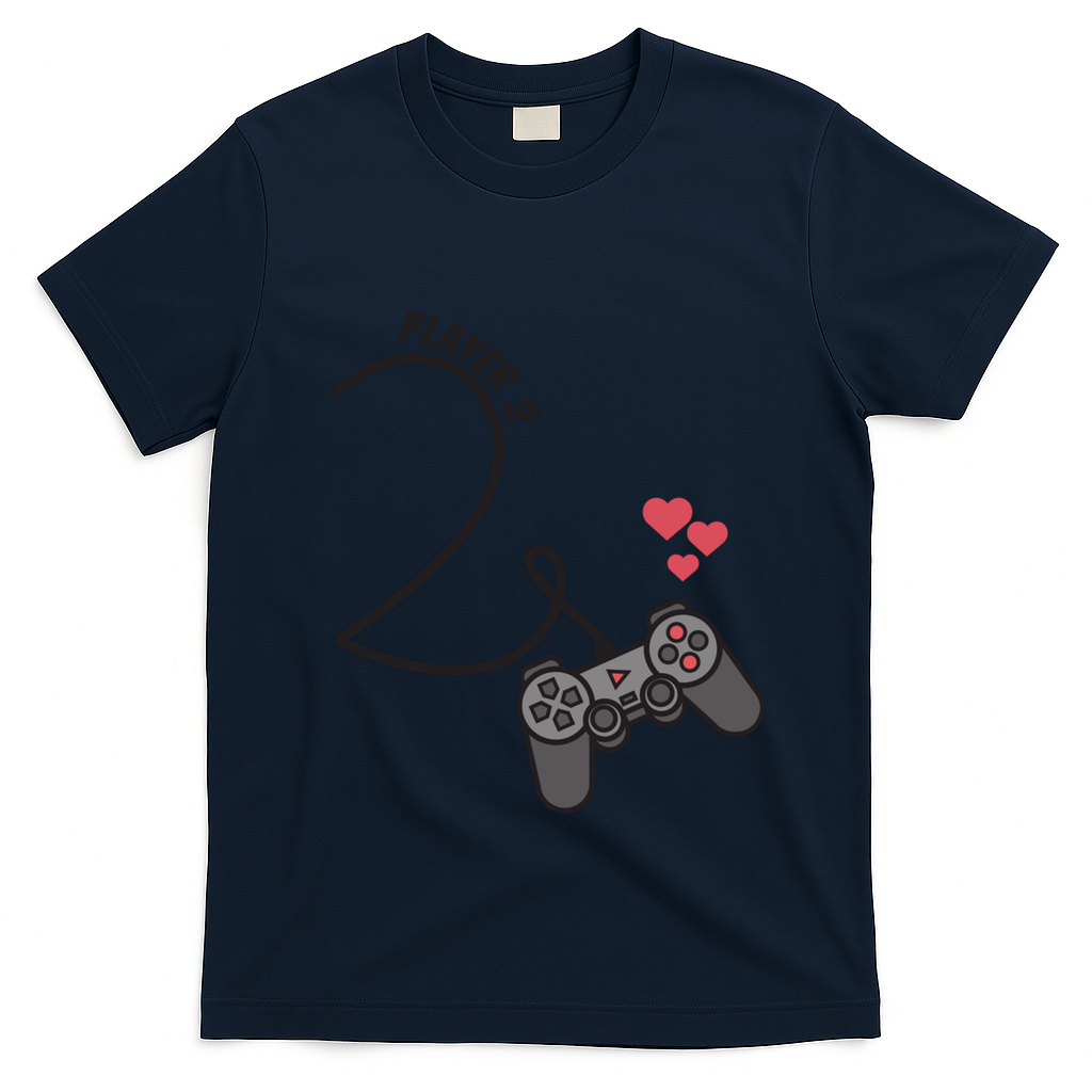 Funny Player 1 Player 2 Matching Gamer Couple Him Her Funny Gift T-Shirt - Navy Blue