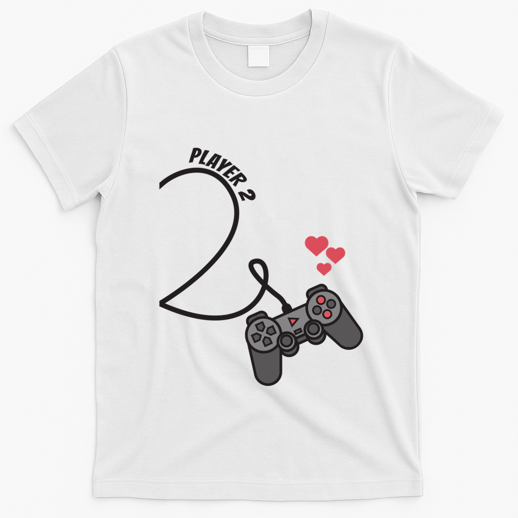 Funny Player 1 Player 2 Matching Gamer Couple Him Her Funny Gift T-Shirt - White