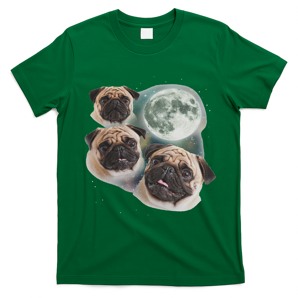 Funny Pug 3 Pug Moon Dog Lovers Three Space Canines T-Shirt - Irish Green