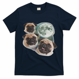 Funny Pug 3 Pug Moon Dog Lovers Three Space Canines T-Shirt - Navy Blue