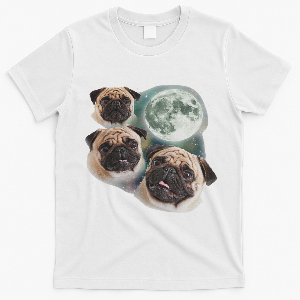 Funny Pug 3 Pug Moon Dog Lovers Three Space Canines T-Shirt - White