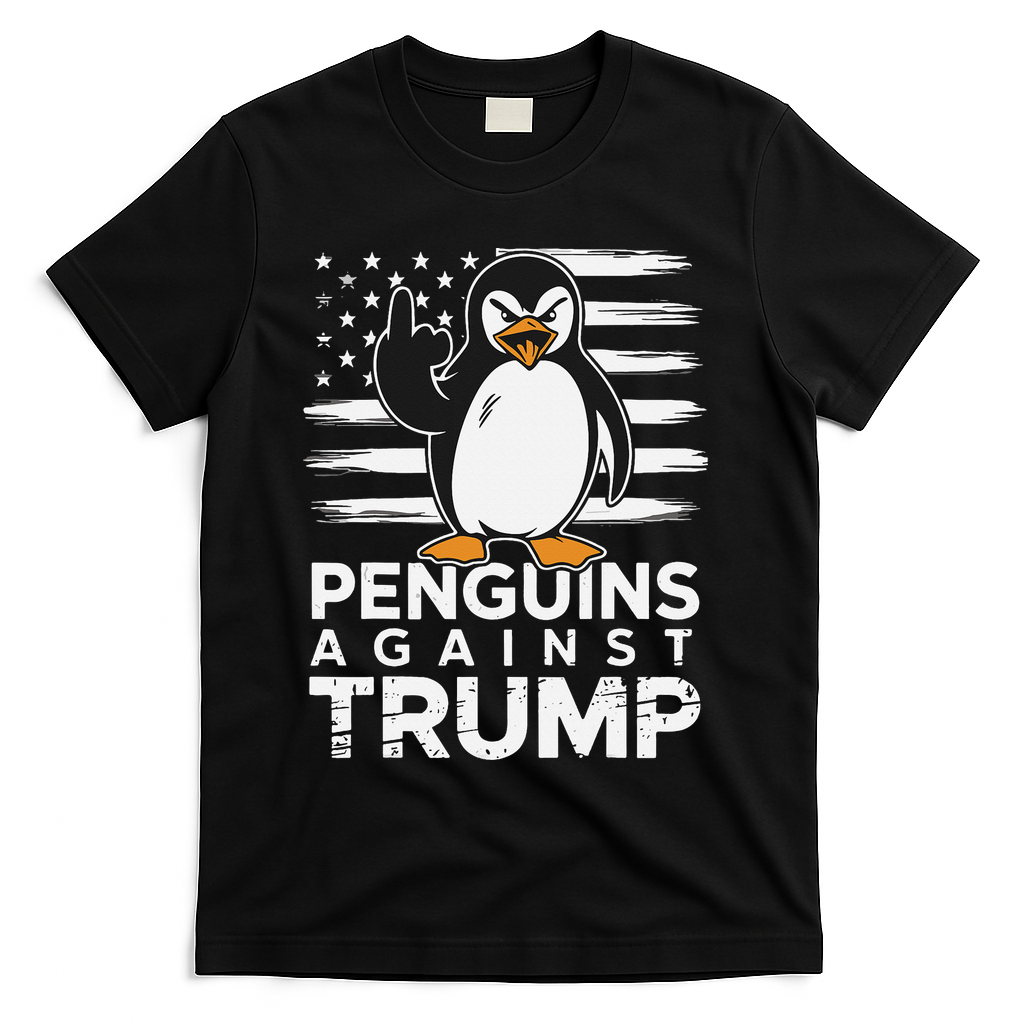 Funny Penguins Against Trump Penguin Flippers Up Resist T-Shirt - Black