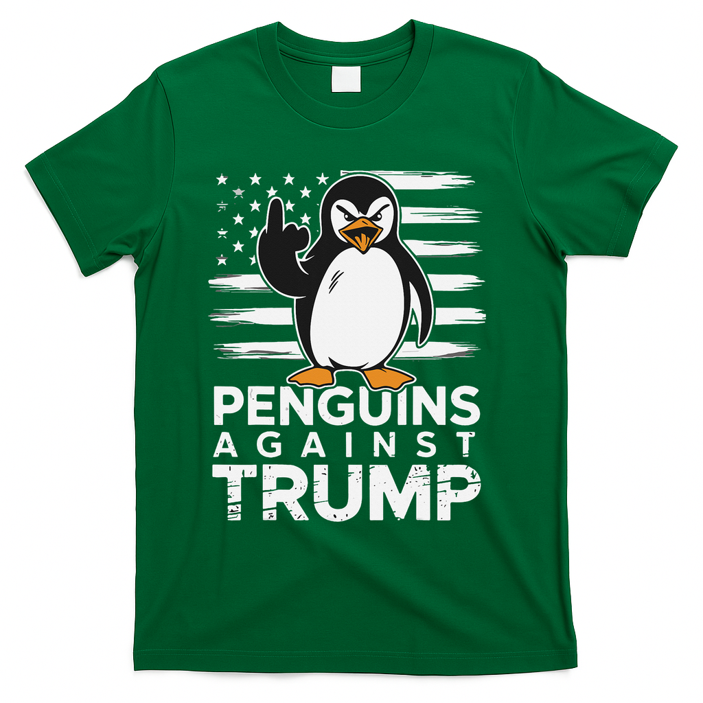 Funny Penguins Against Trump Penguin Flippers Up Resist T-Shirt - Green