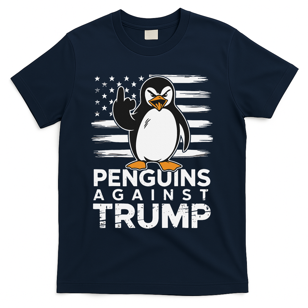 Funny Penguins Against Trump Penguin Flippers Up Resist T-Shirt - Navy