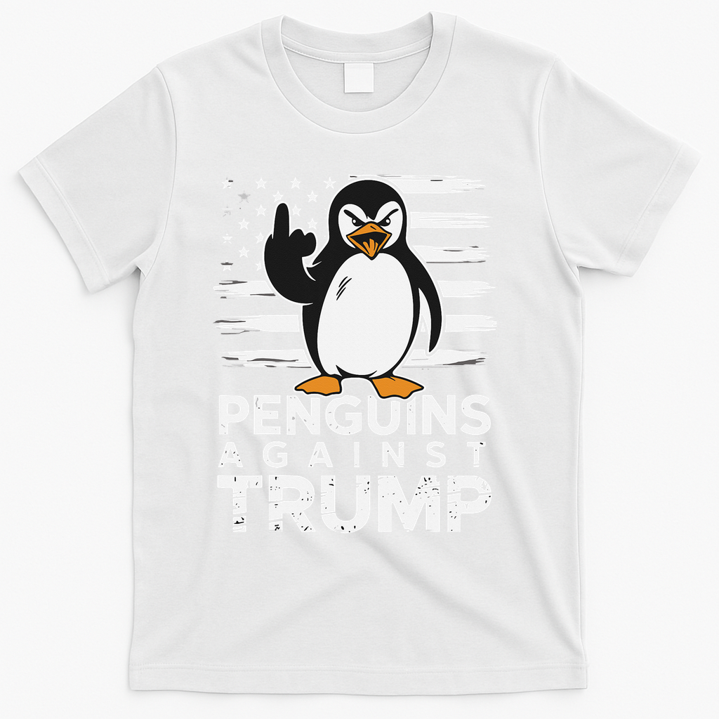 Funny Penguins Against Trump Penguin Flippers Up Resist T-Shirt - White