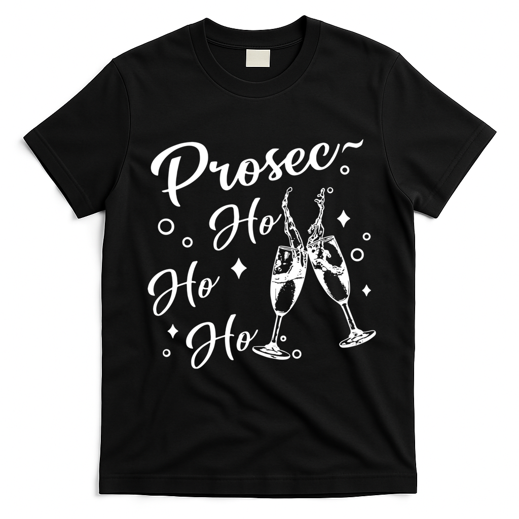 Funny Presecco Christmas Vacation Retro Prosec Ho Ho Ho T-Shirt - Black
