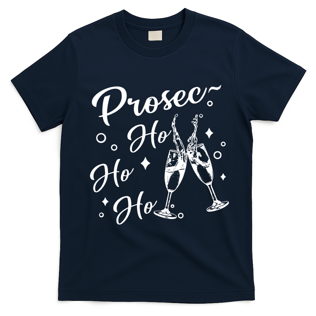 Funny Presecco Christmas Vacation Retro Prosec Ho Ho Ho T-Shirt - Navy Blue